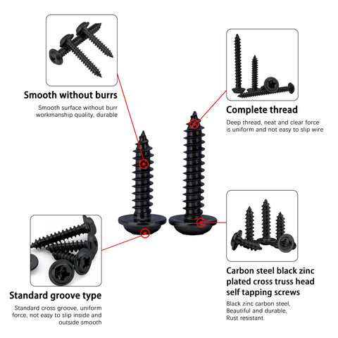 No Sweat Black Self Tapping Wood Screws Number 8 X 1 Inch 100 Pack Rock Solid Zinc Plated Steel Fasteners With Wide Truss Head And Phillips Drive For Easy Drywall Metal Assembly Work