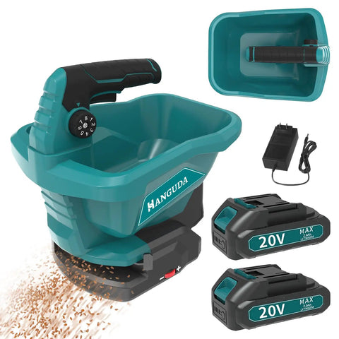 Cordless 20V Electric Seed Spreader For Lawns, 6 Speed Settings And 8 Planting Options with accessories and batteries