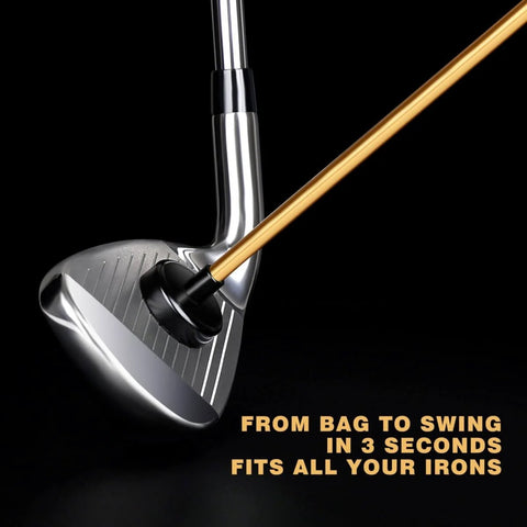 Two Pack Magnetic Golf Club Alignment Stick Training Aid With Magnet Lie Angle Tool attached to iron club head