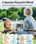 Person using 3 In 1 Portable Camping Fan With Light And Power Bank Detachable 36000mAh Battery in outdoor setting.