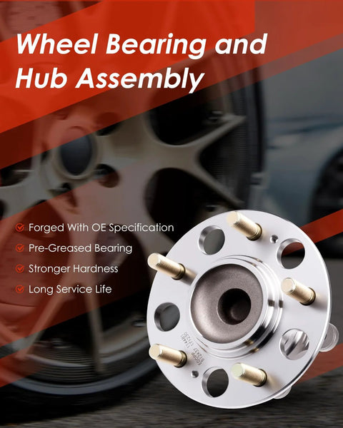 Close-up of rear wheel hub and bearing assembly, metal construction, visible bolts, for Hyundai Azera 2011-2017 and Kia Cadenza 2014-2016.