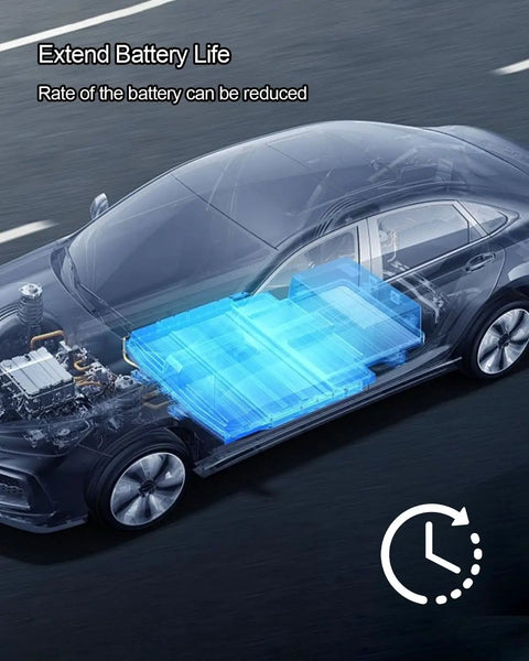 Heavy Duty High Voltage Battery Disconnect Pyro Fuse Built Tough For Straight Swap Overheat Defense And Short Circuit Blocking In Teslas Or Any Ev Plug And Play Setup Keeps Your Rig Rockin Hard, shown in transparent car illustrating battery placement.
