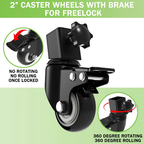Caster Wheels Set For Griddle Stand 2 Inch Heavy Duty Casters With 360 Degree Swivel, brake feature, close-up view