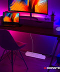 Desk setup with Vertex Six Outlet Power Center Surge Protector With Four Foot Detachable Magnetic Mount And USB Hub Two USB A And One USB C For Computers TVs Audio Gear White under desk