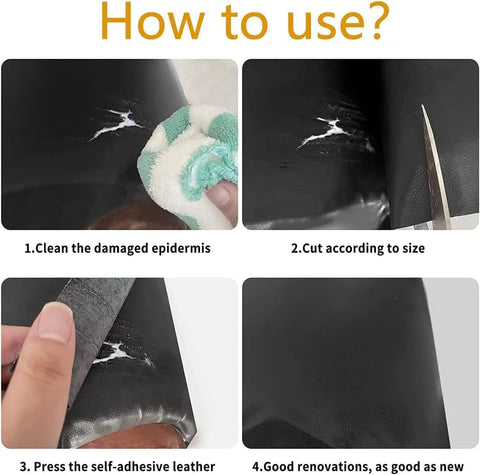 Leather Repair Patch 24 By 54 Inch Self Adhesive Leather Tape Large Vinyl Patch Kit For Couches Car Seats Chairs And Furniture Black Durable Scratch Resistant Waterproof Go To Quick Fix being applied with cleaning, cutting, and pressing.