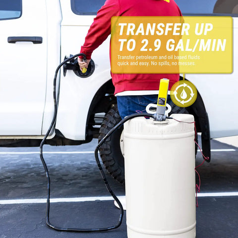 Multipurpose Electric Fuel Transfer Pump Kit 2 Pack For Gasoline Diesel DEF AdBlue Kerosene Non Potable Water Up To 5 Gallon Buckets With Adjustable 15 To 20 Inch Suction Tube And Flow Control, used with white bucket
