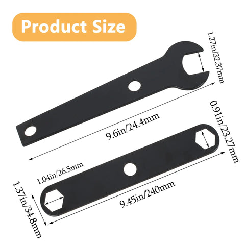 Table Saw Wrench Set Fits RTS10 RTS21 BTS10 BTS10S BTS12S And Combo00139 with dimensions and black steel finish shown
