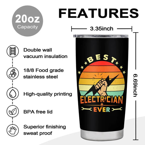 Electrician Gift For Men 20oz Travel Coffee Tumbler Mug With Meaningful Script Electrical Engineer Gift For Dad Husband Son Coworker Christmas Birthday International Electrician Day