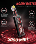 Heavy Duty 5000mAh 11.1V 30C 3S LiPo Battery With XT60 Plug For One Eighth And One Tenth RC Cars Trucks And Drones