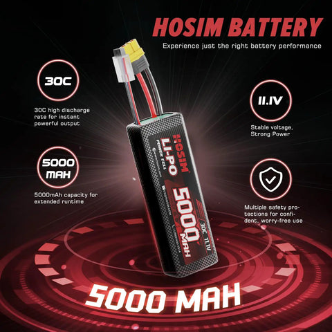 Heavy Duty 5000mAh 11.1V 30C 3S LiPo Battery With XT60 Plug For One Eighth And One Tenth RC Cars Trucks And Drones