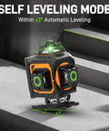 360 Self Leveling Laser Level With 4D Capabilities And 16 Green Lines, Pro Grade Tool, shown with self leveling mode display