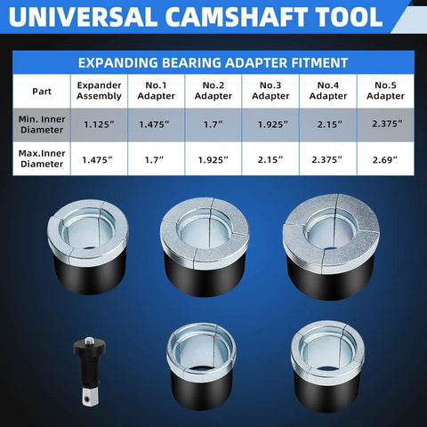 Expander and adapters of Universal Camshaft Bearing Tool Kit For Easy Installation And Removal With Case Fits 1.1 To 2.69 Inch Bearings
