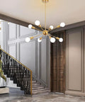 Gold Sputnik Chandelier 8 Light Modern Ceiling Fixture for Dining Room Living Room Kitchen Island with adjustable rods