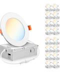 16 Pack 4 Inch Dimmable LED Recessed Lights With Junction Box And 5 CCT Switch 2700K To 5000K 9W Ultra Thin Canless Wafer Slim Panel Downlights IC Rated ETL Easy Install displayed with junction boxes.
