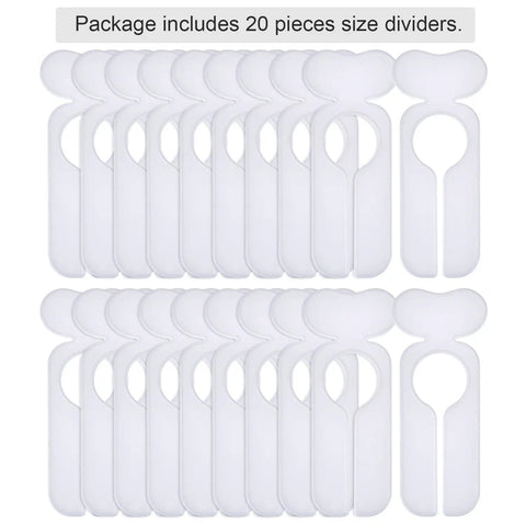 20 Pack Closet Dividers For Hanging Clothes With Marker Pen Organization Labels for home or retail closet, plastic, white