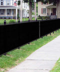 Black fence with 6 Feet By 50 Feet Privacy Screen For Fence Mesh Shade Net Cover Black Heavy Duty Fencing Privacy Barrier