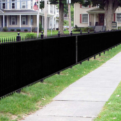Black fence with 6 Feet By 50 Feet Privacy Screen For Fence Mesh Shade Net Cover Black Heavy Duty Fencing Privacy Barrier