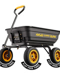 Heavy Duty Garden Dump Cart With No-Flat 10-Inch Tires, 600lb Capacity, black utility wagon with quick-release dump feature