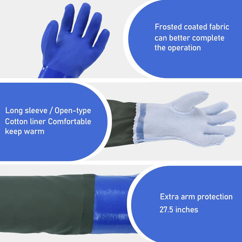 Long Waterproof Chemical Gloves 28 Inch, Reusable Padded Cotton Lined, Acid And Oil Resistant design details