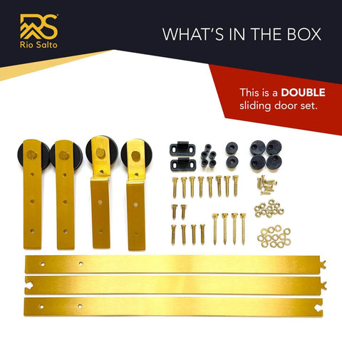 Brushed Gold 2 Door 60 Inch Mini Bypass Barn Door Hardware Kit Solid Metal Sliding Barn Door Track System No Fuss Easy Install