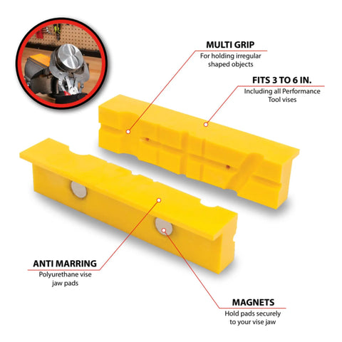 MV1 3-Inch To 6-Inch Polyurethane Soft Grip Vise Non-Marring Clamp For Irregular Shapes, yellow vise pads with magnets