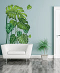 Lush Green Tropical Jungle Leaves Wall Decals Set Four Large Sheets Peel And Stick Removable Monstera And Palm Tree Murals for Living Room