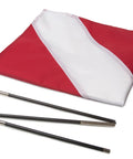 Dive Flag With Removable Stiffening Pole 20x24 Inches For Scuba, Spearfishing, And Freediving, shown with disassembled pole sections