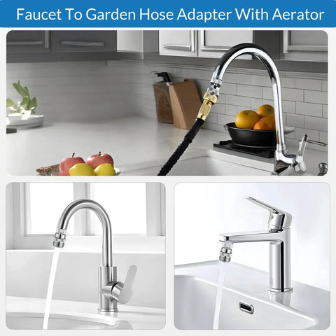 Sink Faucet To Garden Hose Adapter With 360 Degree Swivel Ball Joint And Aerator, Chrome Finish, Three Quarter Inch GHT Thread, Kitchen And Bathroom Water Hose Connector For Flexible, Anti Kink Watering And Easy Hose Direction on chrome kitchen faucet