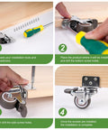 Installation steps for 1 Inch Small Caster Wheels Set of 4 with L Bracket and Low Profile Side Mount Swivel Rubber Casters.