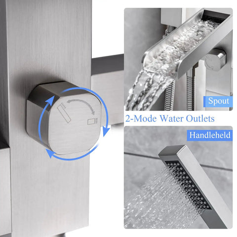 Freestanding Bathtub Faucet Floor Standing Waterfall Filler Brass One-Handle Bath Faucet With Hand Shower Brushed Nickel