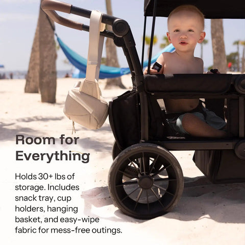 All-Terrain Wagon Stroller For Two Kids Kid-Friendly Foldable Outdoor Beach Wagon With Removable Canopy Adjustable Push And Pull Handle Footwell And Large Storage Dual Seats Ideal For Park Travel And Family Trips Black