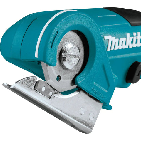 Close-up of Badass Compact 12V Max Lithium Ion Cordless Multi Cutter blade and handle, showcasing its precision cutting edge.