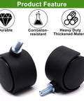 Durable black 1.5 inch swivel furniture casters with M6 rod, featuring heavy-duty construction and corrosion-resistant material.