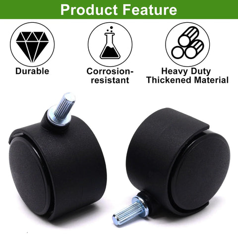 Durable black 1.5 inch swivel furniture casters with M6 rod, featuring heavy-duty construction and corrosion-resistant material.