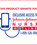 Johnson & Johnson Nurse Hotline banner showing blue smartphone with stethoscope and hotline number 1-800-526-3967