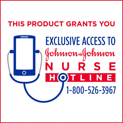 Johnson & Johnson Nurse Hotline banner showing blue smartphone with stethoscope and hotline number 1-800-526-3967
