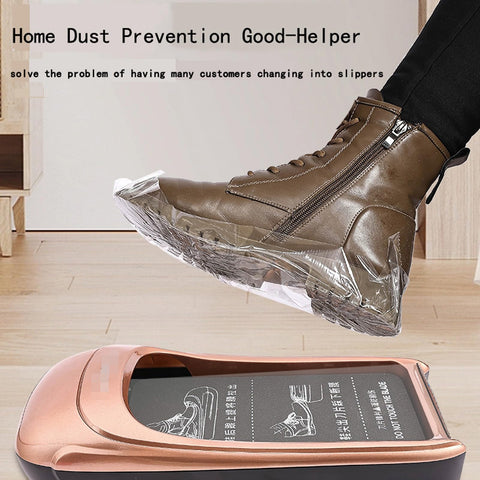 Disposable Shoe Film Refill Roll For Automatic Dispensers Thickened PE Plastic Shoe Covers Non Slip Dustproof Shield on dispenser with boot.