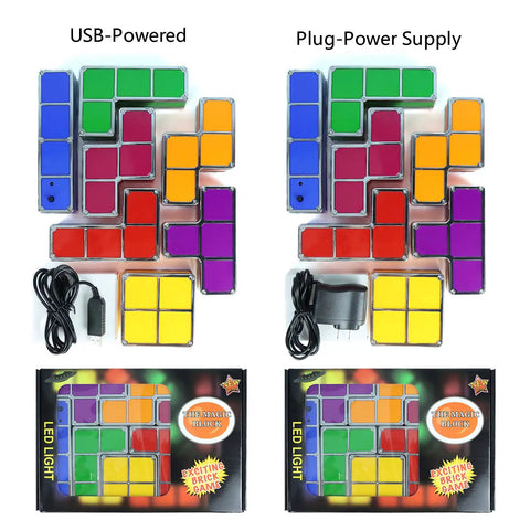 Stackable Night Light With Seven Color LED Glow Interlocking 3D Tangram Puzzle Blocks for Decor USB and Plug Options