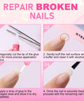 Step-by-step guide to repair broken nails using Ultra Fast Nail Glue For Acrylics And Press Ons, with visual instructions.