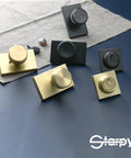 Black Exterior Door Knob Set With Deadbolt, Built To Last Heavy Duty Entry Lock For Front Or Back Doors, brass and matte on table