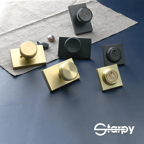 Black Exterior Door Knob Set With Deadbolt, Built To Last Heavy Duty Entry Lock For Front Or Back Doors, brass and matte on table
