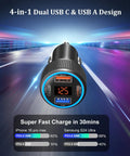 Top Tier 65W 4 Port Usb C Car Charger 3 Pack With Digital Voltmeter PD 30W Quick Charge showing dual USB ports and charging display.