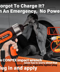 Corded One Half Inch Impact Wrench With Detent Ball Anvil, 320 Ft Lbs Max Torque, 12V Brushless Power Gun in use during emergency