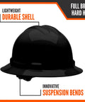 Full Brim Hard Hat With 4 Point Ratchet OSHA And ANSI Compliant Safety Helmet For Men And Women Made In The USA Black