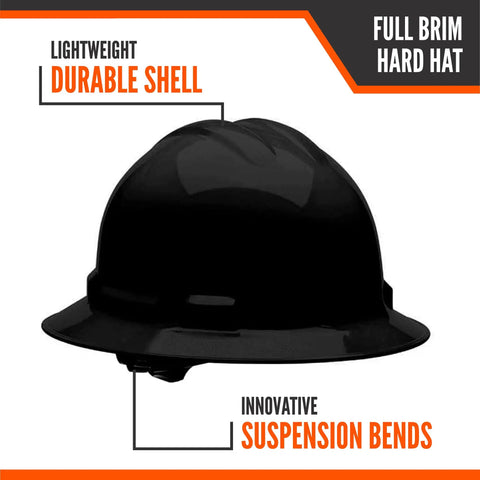 Full Brim Hard Hat With 4 Point Ratchet OSHA And ANSI Compliant Safety Helmet For Men And Women Made In The USA Black