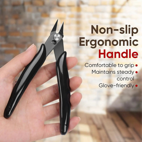 5 Inch Flush Cutters 2 Pack Micro Wire Cutters with non-slip PVC grip for crafting jewelry making, shown against brick wall.