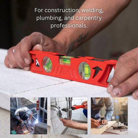 Rock Hard Professional Grade Cast Aluminum Torpedo Level With Magnetic Dual View Plumb Vial for aligning drywall on site.