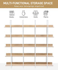 Five Tier Industrial Bookcase With White Metal Frame And Oak Shelves, Space Saving MDF Display Shelf For Bedroom Living Room Study Or Home Office, Vintage Style Storage Organizer 70.9 By 10.2 By 70.7 Cm