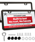 Two Pack Matte Black License Plate Frames With Two Holes, Rustproof Aluminum Plate Holder, includes screws and cover kit