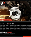 Rear Wheel Bearing Hub Assembly Set 2 Pack For Kia Optima 2006 2007 2008 And Magentis 2006 2007 2008 2009 2010 5 Lug Non ABS Brakes Compatible High Load Replacement, showing fitment chart and hub design.